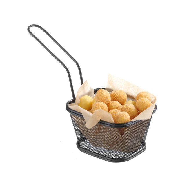 Hendi frituurmandje zwart 130x110x80 mm – stapelbaar serveermandje voor snacks in bar en restaurant