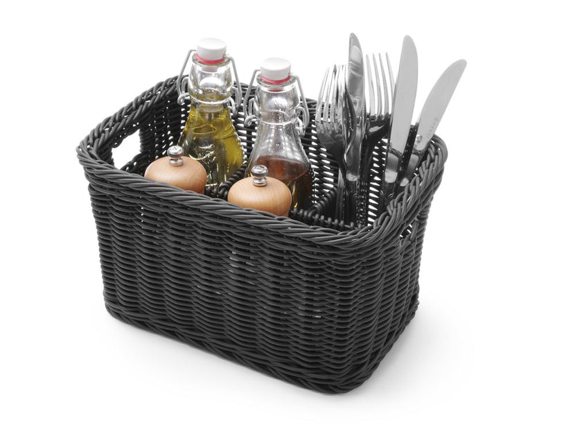 Hendi bestekmand 4 vaks 260x180x150 mm zwart – kunststof bestekbak voor buffet en catering