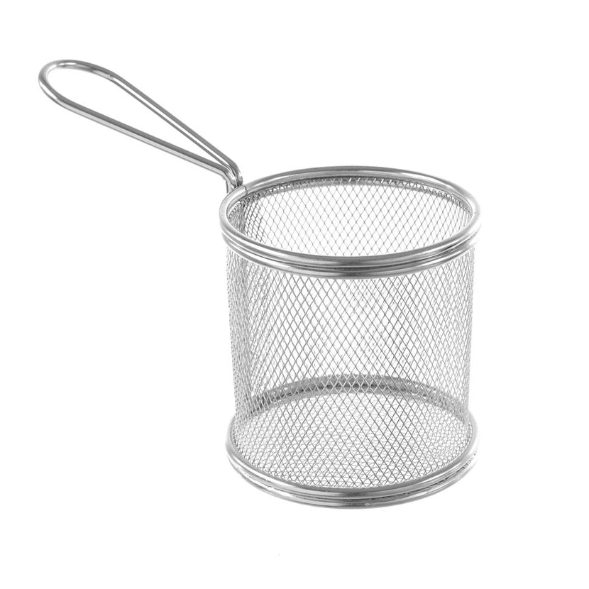 Hendi frituurmandje RVS rond Ø90x90 mm – mini serveermandje voor friet en snacks in de horeca