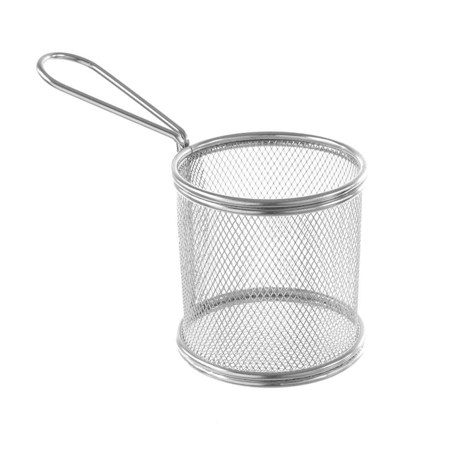 Hendi frituurmandje RVS rond Ø90x90 mm – mini serveermandje voor friet en snacks in de horeca