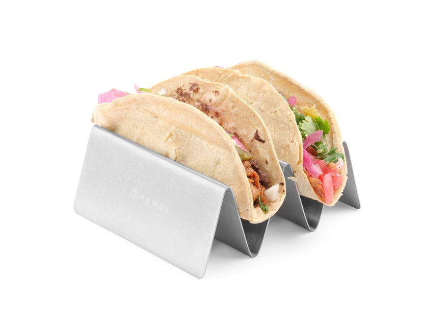 Hendi tacohouder RVS voor 2 taco's – roestvrijstalen serveerstandaard voor restaurant en bar