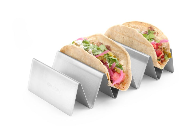 Hendi RVS tacostandaard 4 vaks – handige presentatie van taco's in restaurant en foodtruck