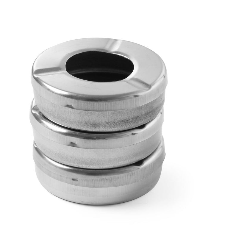 Hendi asbakken met deksel RVS Ø90x20 mm set van 3 – voordeelset voor café, bar en terras