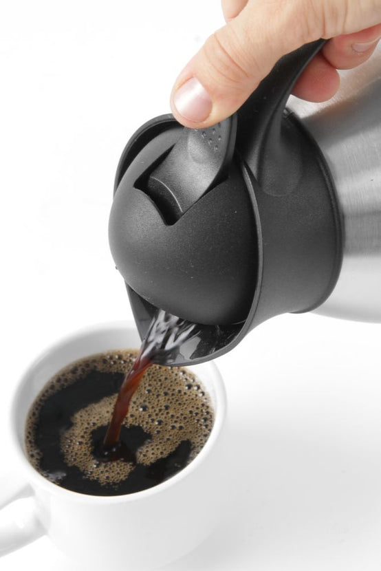 Hendi isoleerkan 1 liter zwart met druksluiting – dubbelwandige thermoskan voor koffie