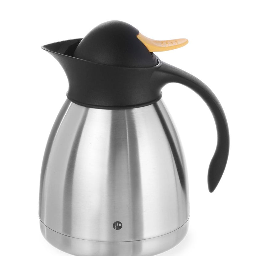 Hendi dubbelwandige isoleerkan 1000 ml geel – drukknopkan voor koffie in hotel en catering