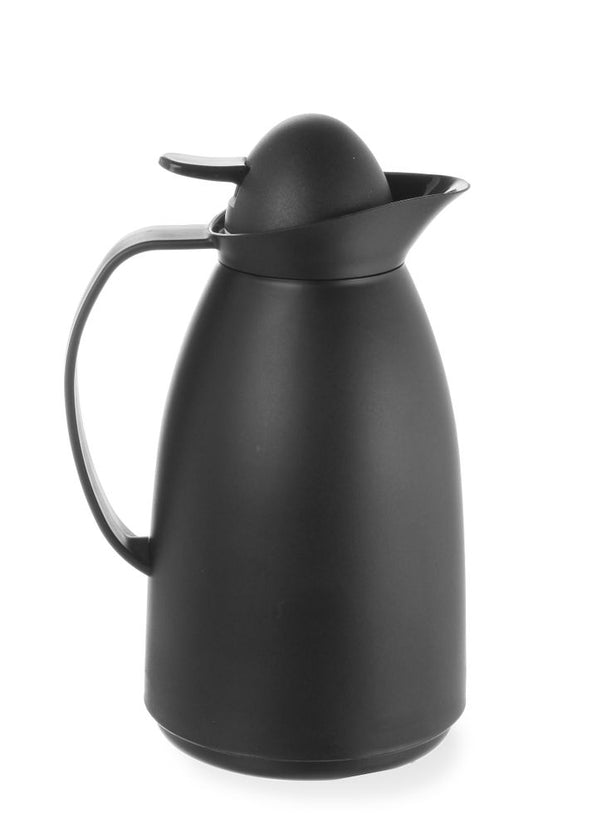 Hendi isoleerkan zwart 1 liter met glazen binnenfles – thermoskan voor koffie en thee in horeca
