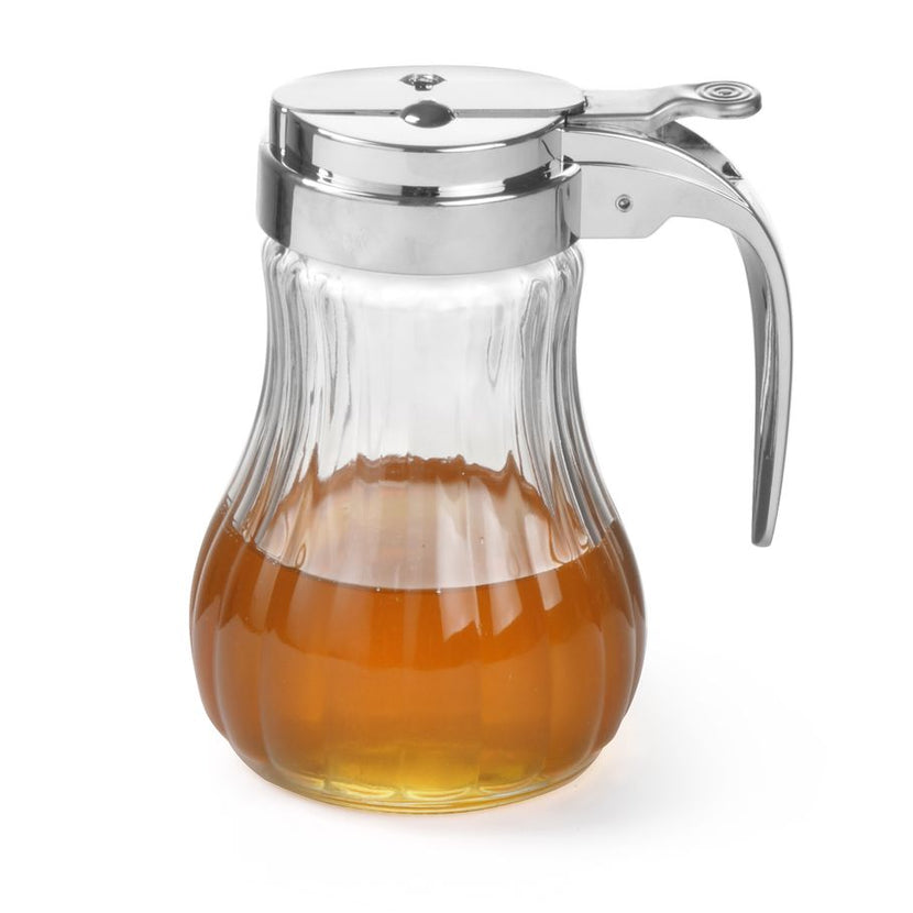 Hendi honingdispenser glas 80x115 mm met verchroomde hevel – druppelvrij doseren op ontbijtbuffet