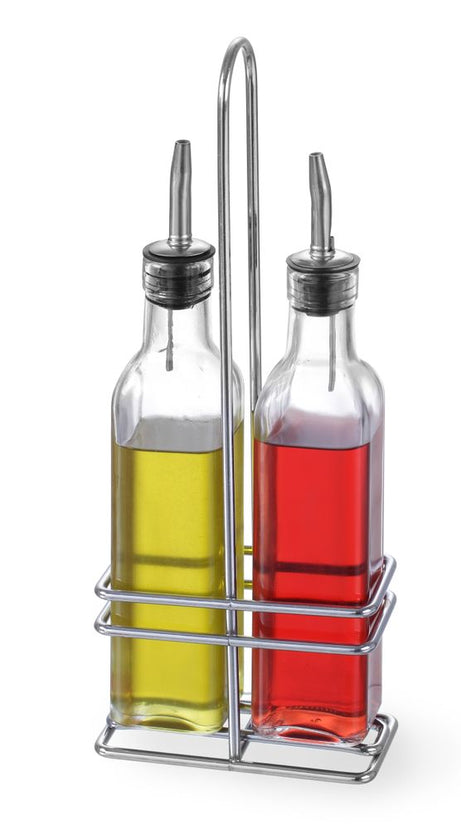 Hendi menage 2-delig met olie- en azijnfles 237 ml – draadrek voor tafel in restaurant en bistro