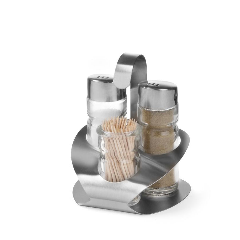 Hendi menage 3-delig Luxe met peper, zout en tandenstokerhouder – tafelset voor restaurant