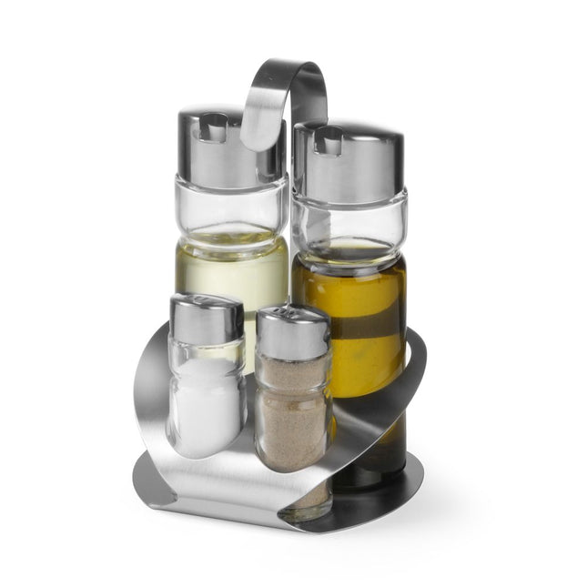 Hendi menage 4-delig Luxe met olie, azijn, peper en zout – complete tafelset voor restaurant