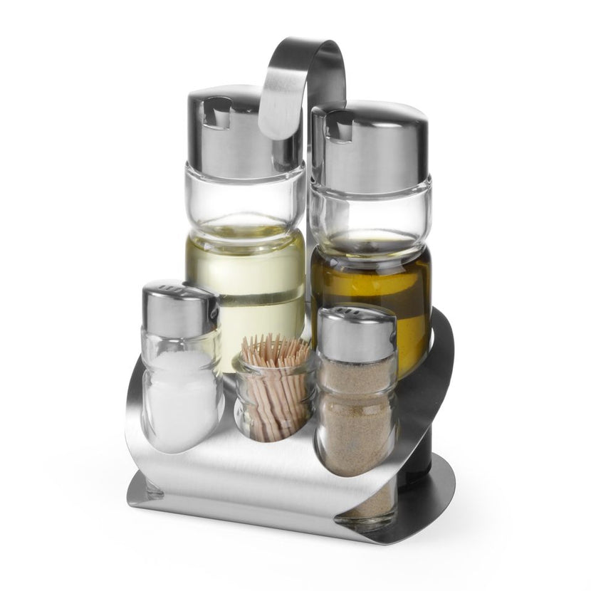 Hendi menage 5-delig Luxe met olie, azijn, peper, zout en tandenstokers – tafelset voor horeca