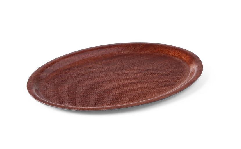 Hendi dienblad mahonie ovaal 230x160 mm antislip – klein houten serveerblad voor café en hotel