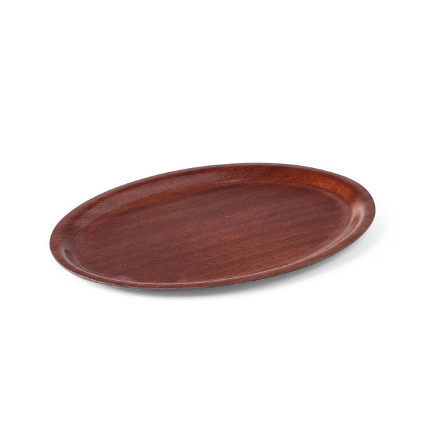 Hendi dienblad mahonie ovaal 230x160 mm antislip – klein houten serveerblad voor café en hotel