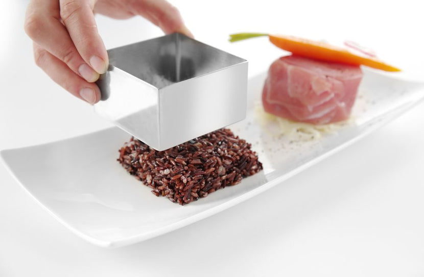 Hendi voedselring RVS vierkant 80x80x45 mm – vormring voor voorgerechten en desserts