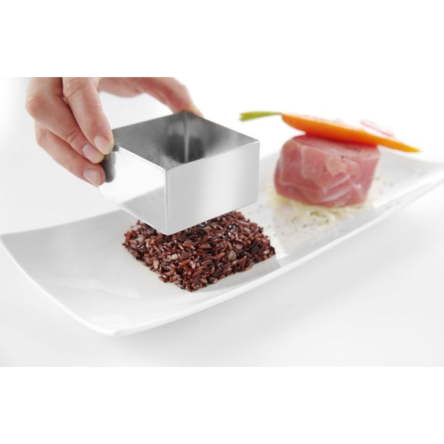 Hendi voedselring RVS vierkant 80x80x45 mm – vormring voor voorgerechten en desserts