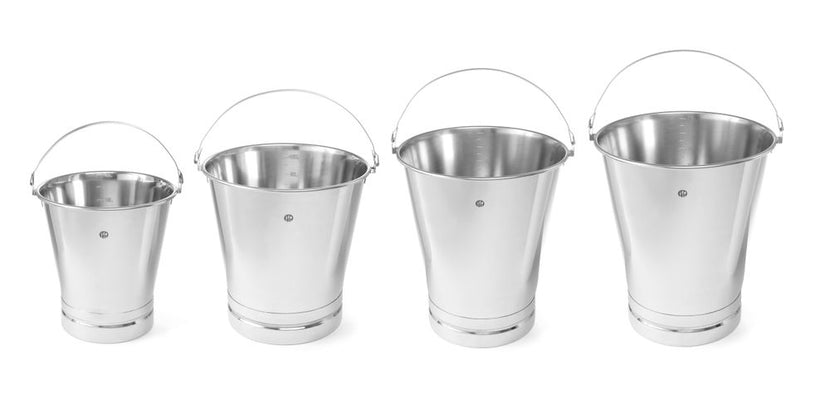 Hendi emmer met voet RVS 300x290 mm 12 liter – emmer met maatverdeling voor de grootkeuken