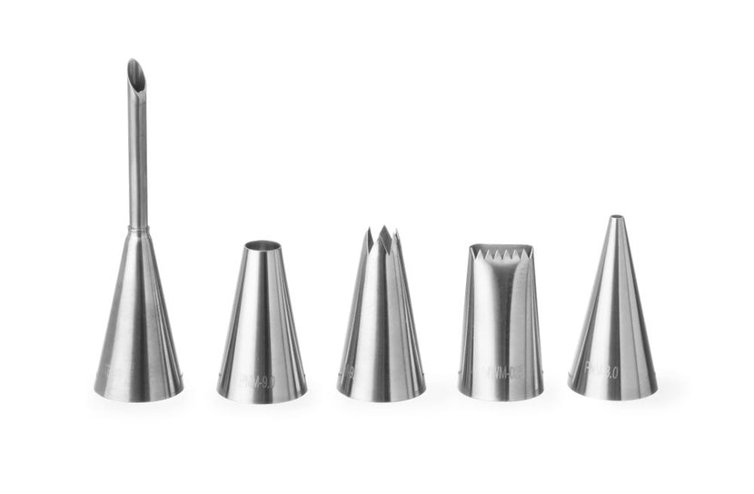 Hendi spuitmondjes RVS set 5 assorti – roestvrijstalen decoratiemondjes voor taart en gebak