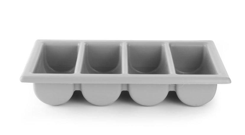 Hendi bestekbak 4 vaks grijs – GN 1/1 100 mm polypropyleen voor bestek in de horeca
