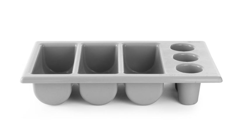 Hendi bestekbak 6 vaks grijs GN 1/1 105 mm PP – bestekhouder voor keuken en bedieningsstation