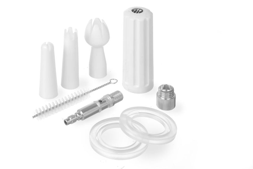 Onderdelen van de Hendi reparatieset aluminium – rubbers en ventielen voor slagroomspuit onderhoud