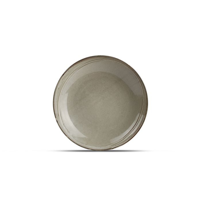 F2D Ceres diep bord 24,5xH4 cm grijs – sfeerbeeld grijs porselein op restauranttafel