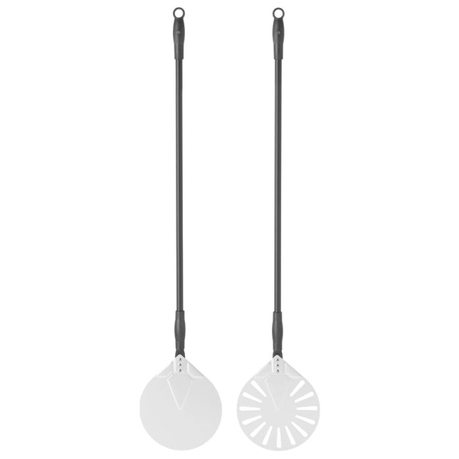 Hendi ronde geperforeerde pizzaschep aluminium 230x1200 mm – lichte draaischep voor houtoven