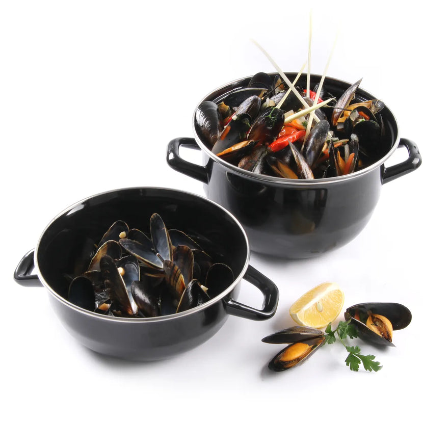Hendi mosselpan zwart emaille 240 mm 5 liter – grote mosselpan voor visrestaurant en brasserie