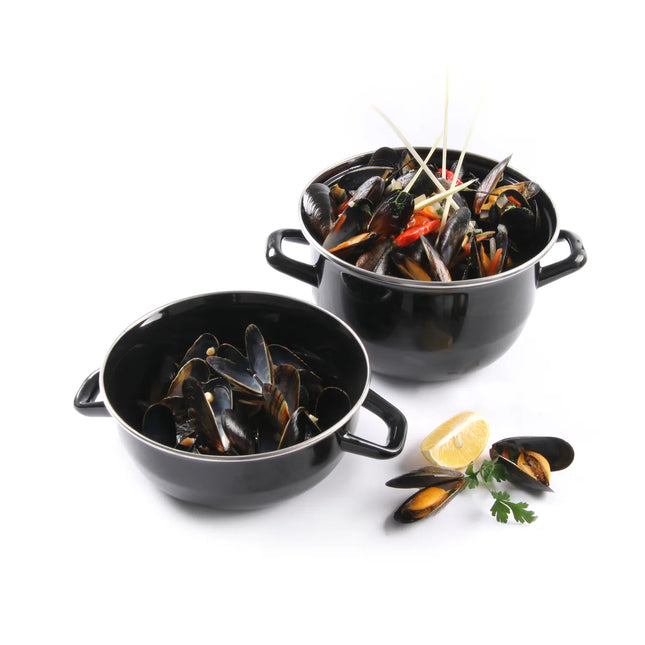 Hendi mosselpan zwart emaille 200 mm 3 liter – emaille pan voor mosselen en stoofgerechten