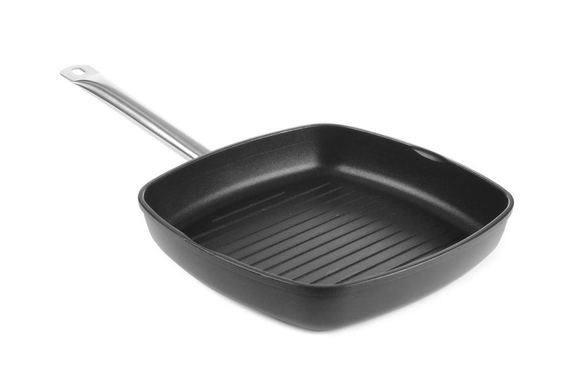 Hendi grillpan gietaluminium 280x280x55 mm met RVS handvat – vierkante grillpan voor vlees