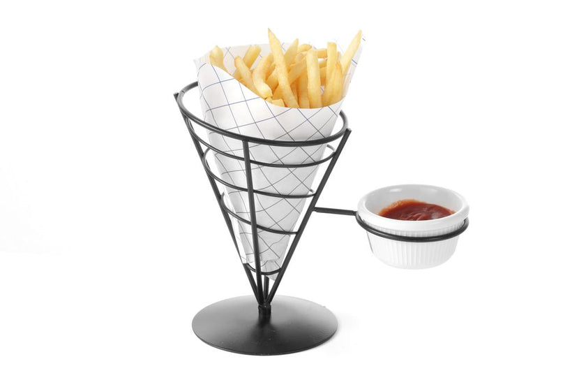 Hendi friteszakhouder met saushouder zwart – friet en saus samen presenteren in de snackbar