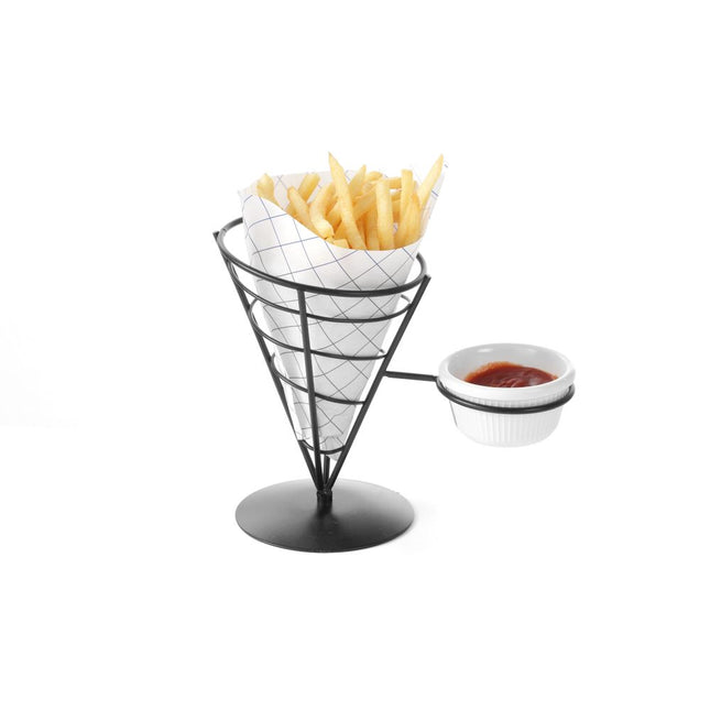 Hendi friteszakhouder met saushouder zwart – friet en saus samen presenteren in de snackbar