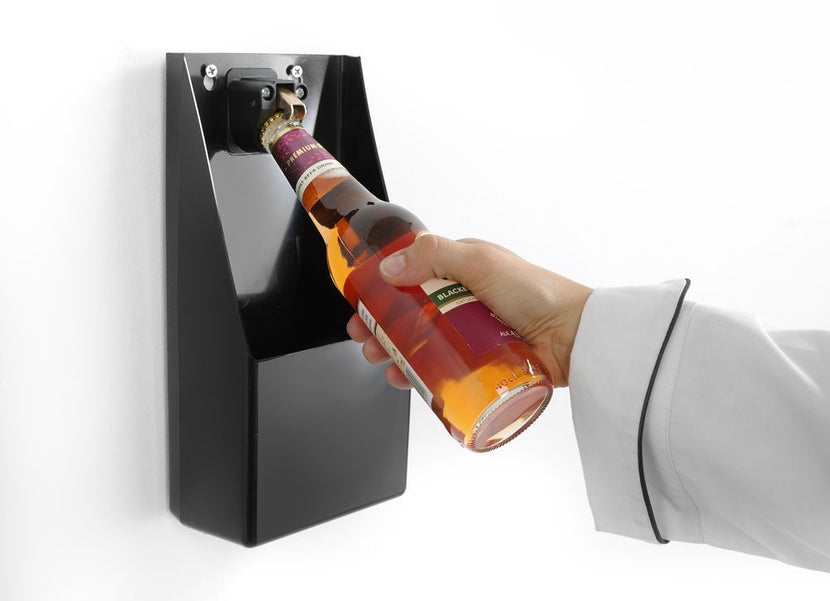 Hendi flesopener wandmodel met opvangbak PP – muuropener voor kroonkurken in café en bar