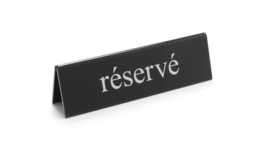 Hendi tafelstandaard Réservé 130x35x40 mm zwart met witte tekst – Franstalig reserveringsbordje