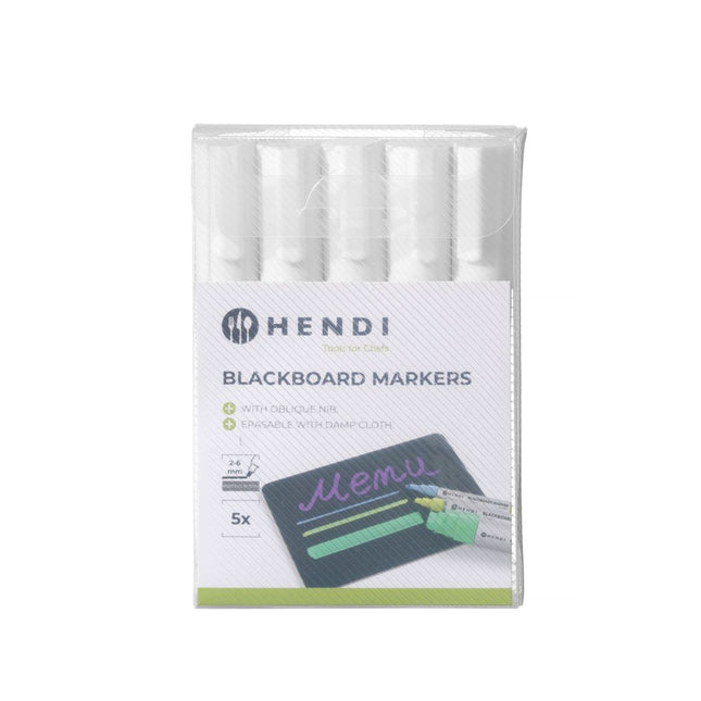 Hendi krijtstift wit 5 mm schuine punt – set van 5 uitwisbare krijtstiften voor krijtbord in de horeca
