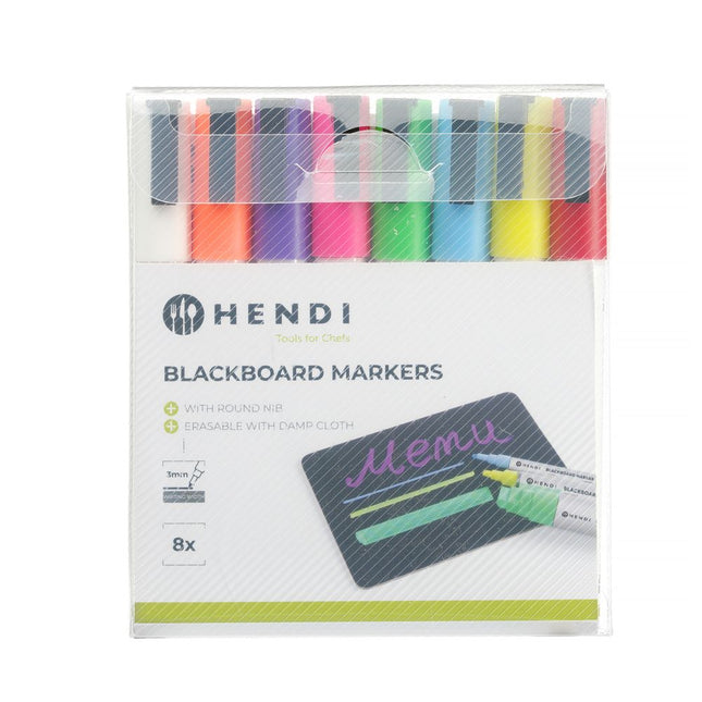 Hendi krijtstiften 8 kleuren 3 mm rond – fijne stiftenset voor menubord in restaurant en bar