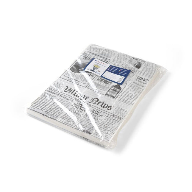 Hendi vetbestendig papier 250x350 mm met krantenprint – 500 vellen voor snacks, friet en burgers