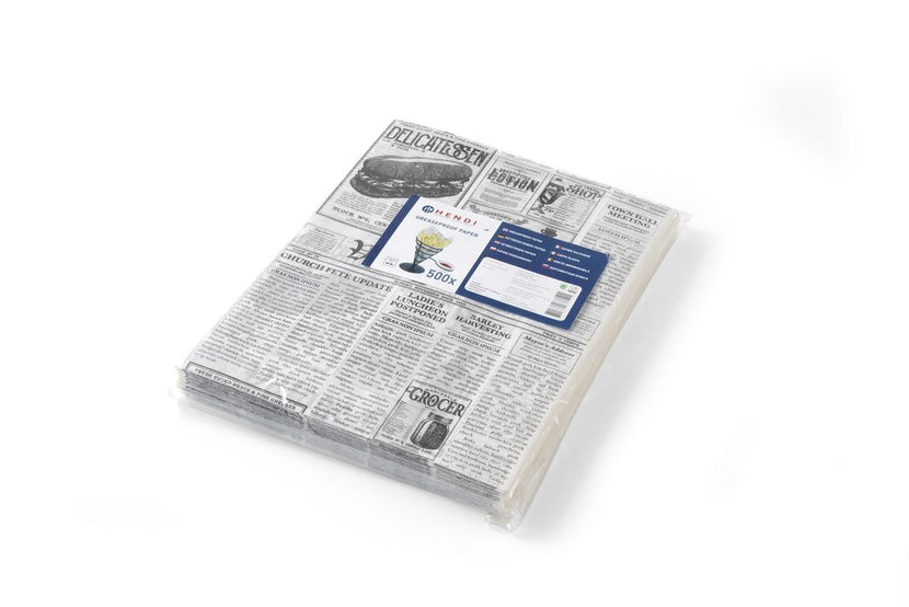 Hendi vetbestendig papier 250x200 mm krantendruk – 500 vellen voor friet, tapas en fingerfood