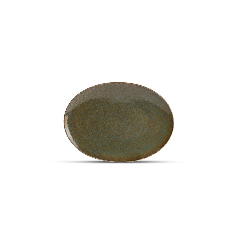 Bonbistro Cirro plat bord 24x17 cm groen – ovaal porseleinen bord voor restaurant en bistro