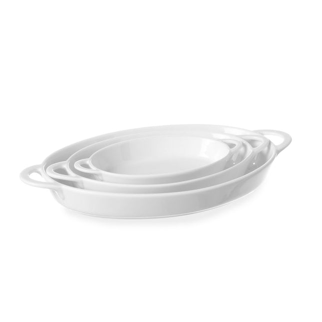 Hendi tapasschaal ovaal met grepen 262x140x35 mm – 6 witte porseleinen schalen voor tapas en borrelhap