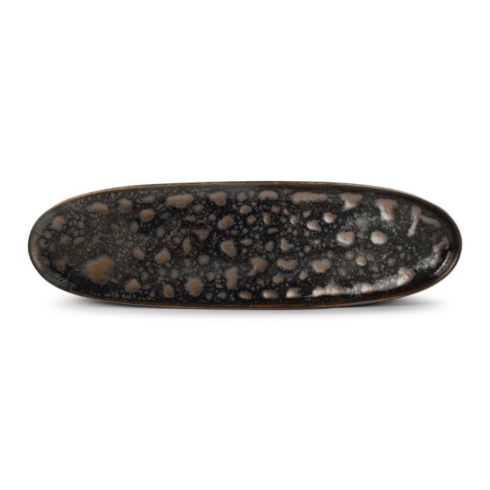 Chic Nobile serveerschaal 33,5x9 cm gold flaked – zijaanzicht luxe porselein voor restaurant