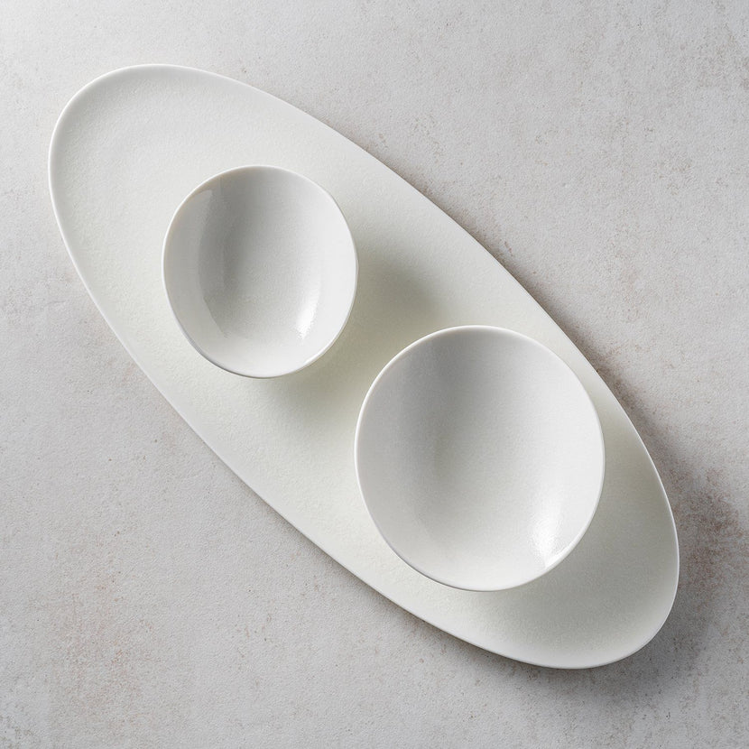 Chic Contour serveerschaal 40,5x17 cm wit – zijaanzicht van de porseleinen schaal voor horeca