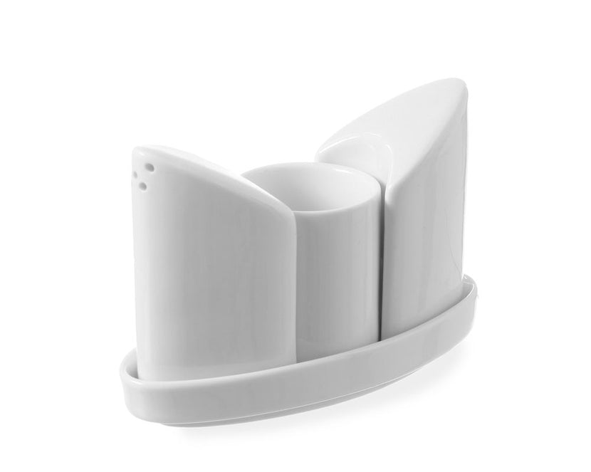 Hendi menage wit porselein – set met peper, zout en tandenstokerhouder voor de restauranttafel