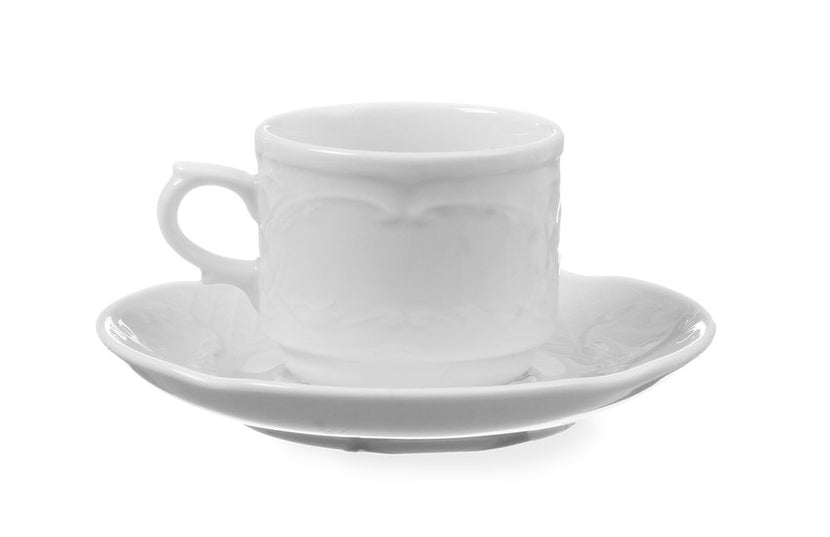 Hendi Flora espressoschotel 130 mm – detail van het witte porselein voor stijlvolle koffieservice