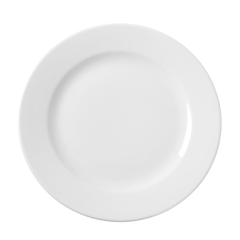 Hendi plat bord 240 mm Delta – 12 witte porseleinen borden voor lunch en hoofdgerecht in de horeca