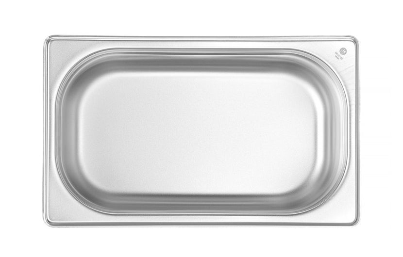 Hendi gastronormbak 1/4 100 mm – close-up van de rvs bak voor catering en restaurant