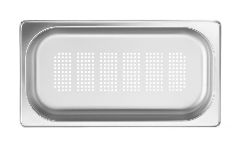 Hendi gastronormbak 1/3 40 mm geperforeerd – close-up van roestvrij staal met gaatjes