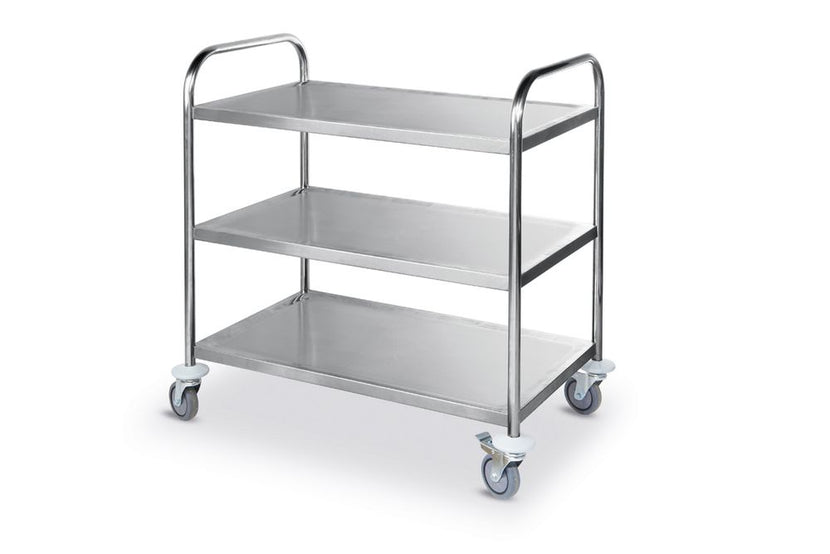 Hendi serveerwagen 3 bladen chroomstaal 900x590x930 mm – trolley voor bediening en roomservice