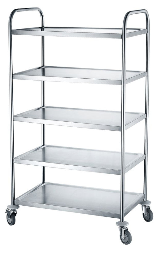 Hendi serveerwagen 5 bladen rvs 18/0 860x540x1560 mm – hoge trolley voor grootkeuken en catering