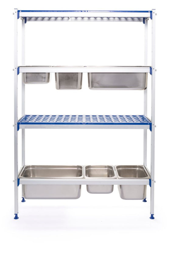 Hendi opbergrek aluminium 1120x355x1685 mm – 4 PP-schappen voor keuken en horecaopslag