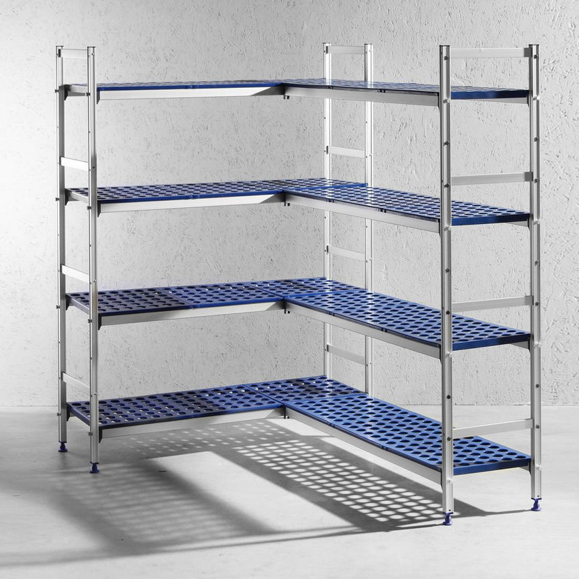 Aluminium stellingkast Hendi 1280 mm breed met kunststof legborden voor keuken en voorraad